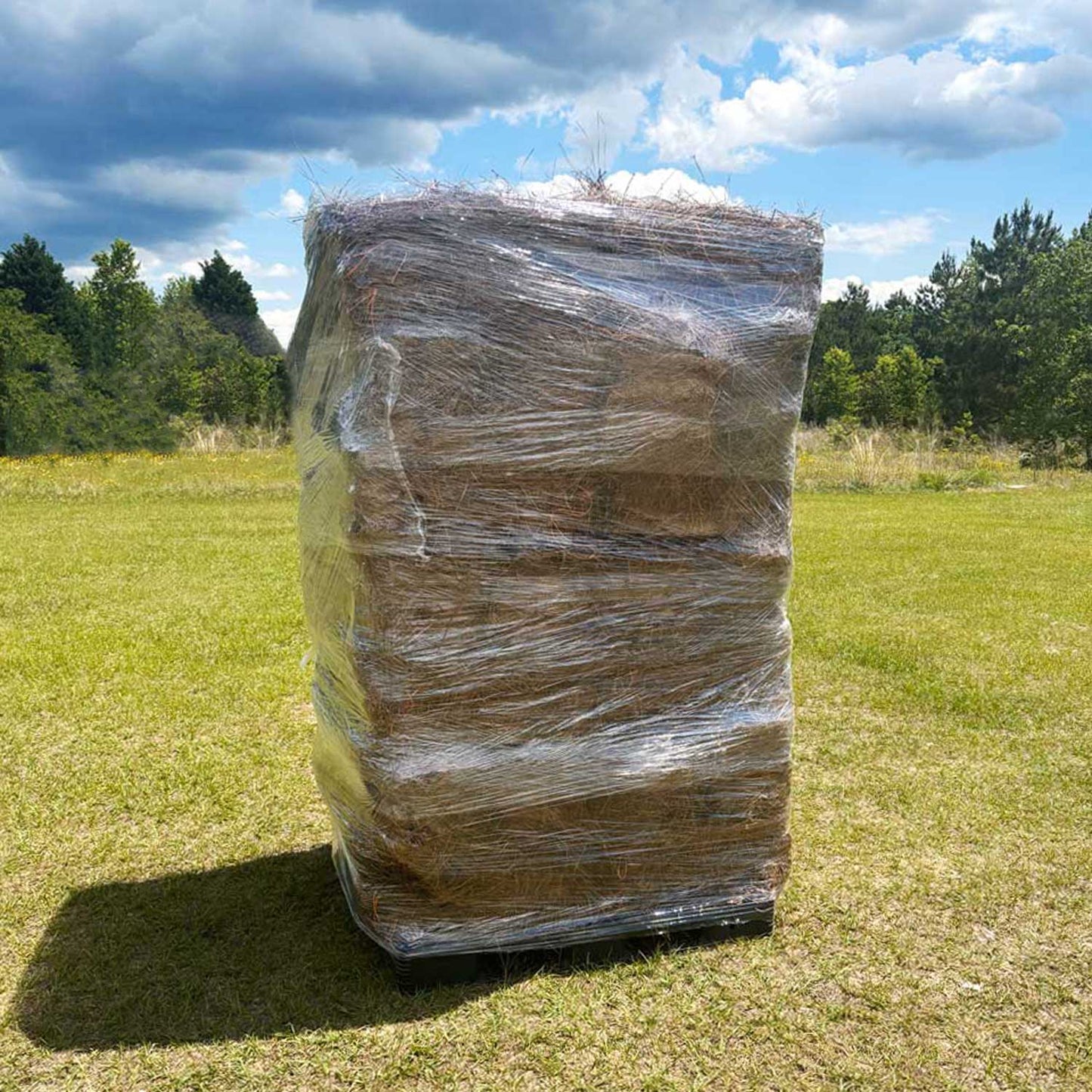 Packed Pallet of Pine Straw Mulch Delivery